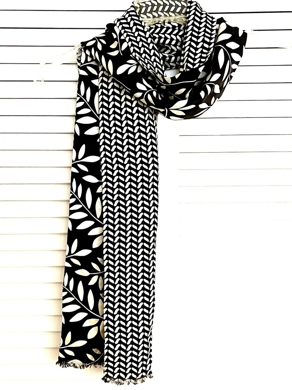 Black and White Leaf & Chevron Scarf!